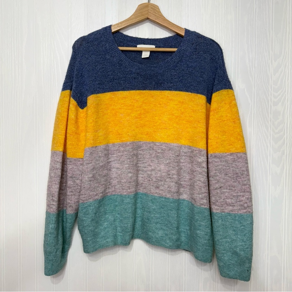 H & M colorblock striped crewneck oversized sweater size XL